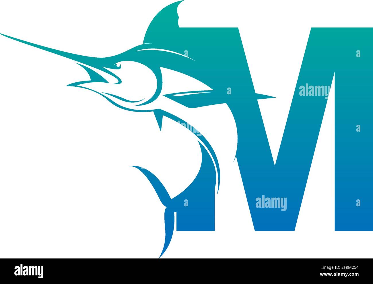 Icône de logo lettre M avec vecteur de modèle de symbole de dessin de poisson Illustration de Vecteur