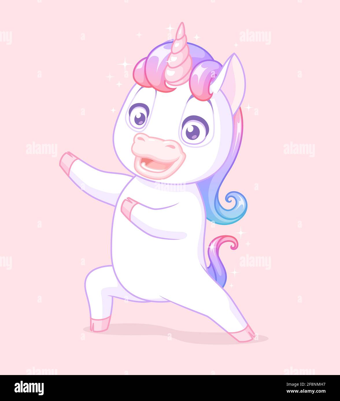 Mignonne Licorne Bebe En Presentation Personnage De Dessin Anime Vectoriel Sur Fond Rose Image Vectorielle Stock Alamy