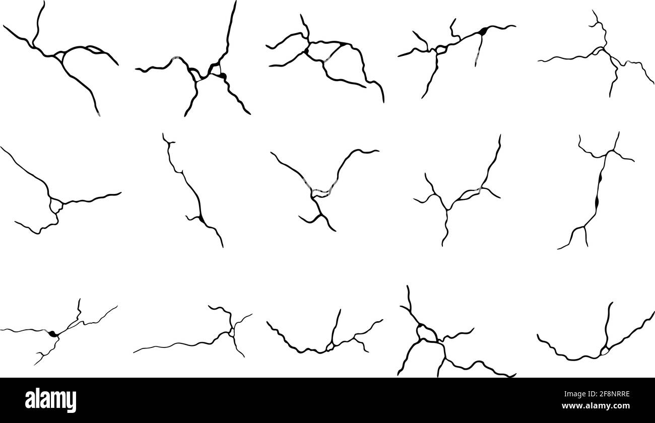 Jeu de fissures Kintsugi. Tremblement de terre et fissures de terre, effet de trou, craquelure et texture endommagée. Les illustrations vectorielles peuvent être utilisées pour kintsugi Illustration de Vecteur