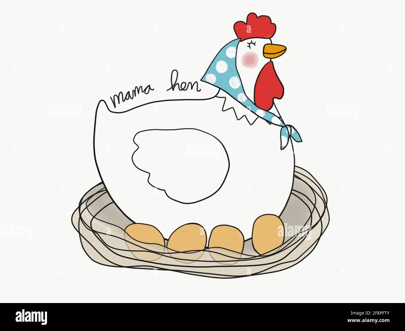 Illustration de peinture aquarelle de mama poule et oeuf de dessin animé Banque D'Images