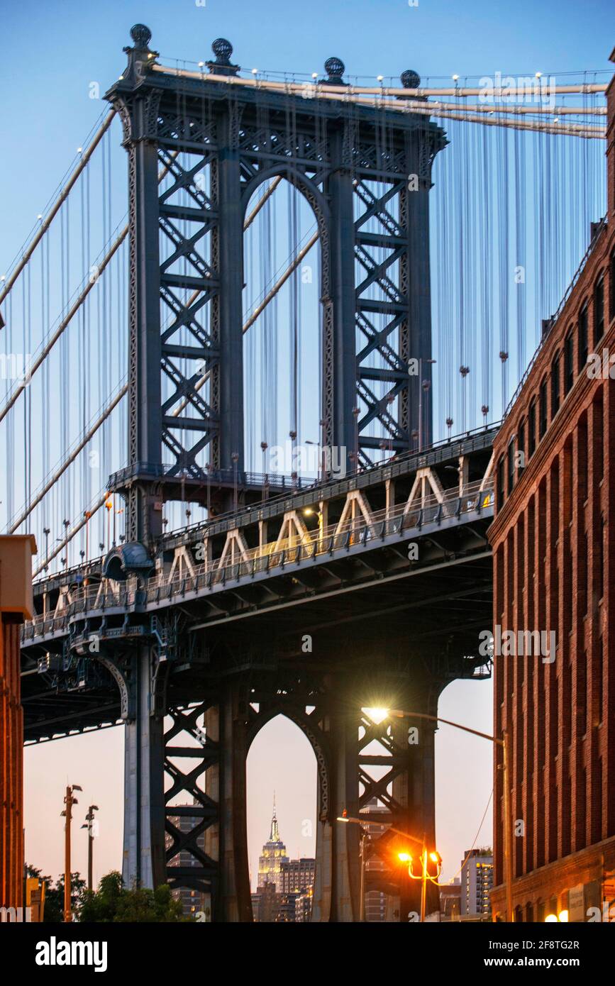 Rues de la région de pont de Manhattan de Brooklyn à New York. Banque D'Images