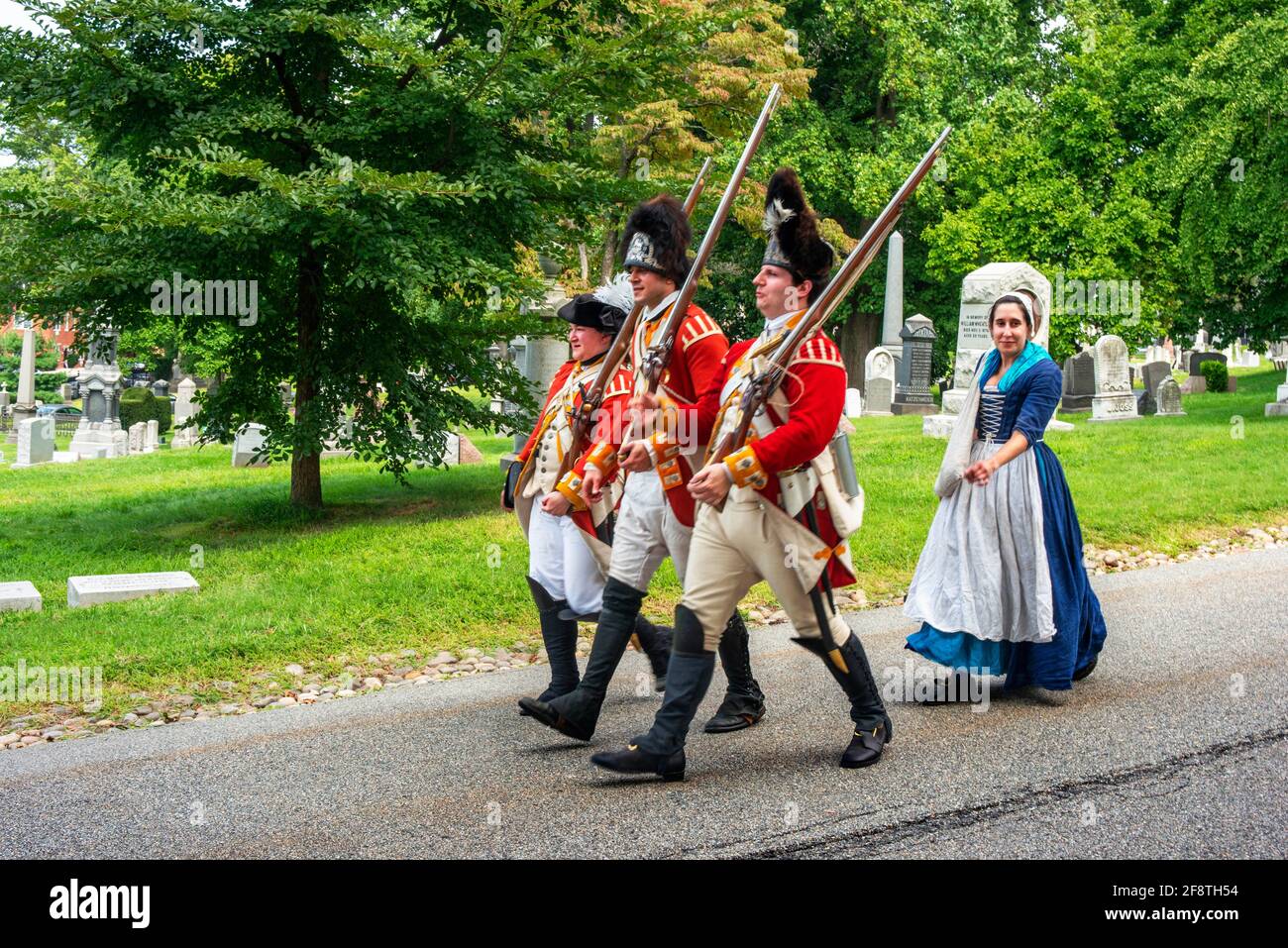 Défilé militaire lors de la célébration de la bataille de Brooklyn. Cimetière Greenwood New York. La bataille de Brooklyn, a combattu en 1776 sur une terre qui est maintenant Banque D'Images