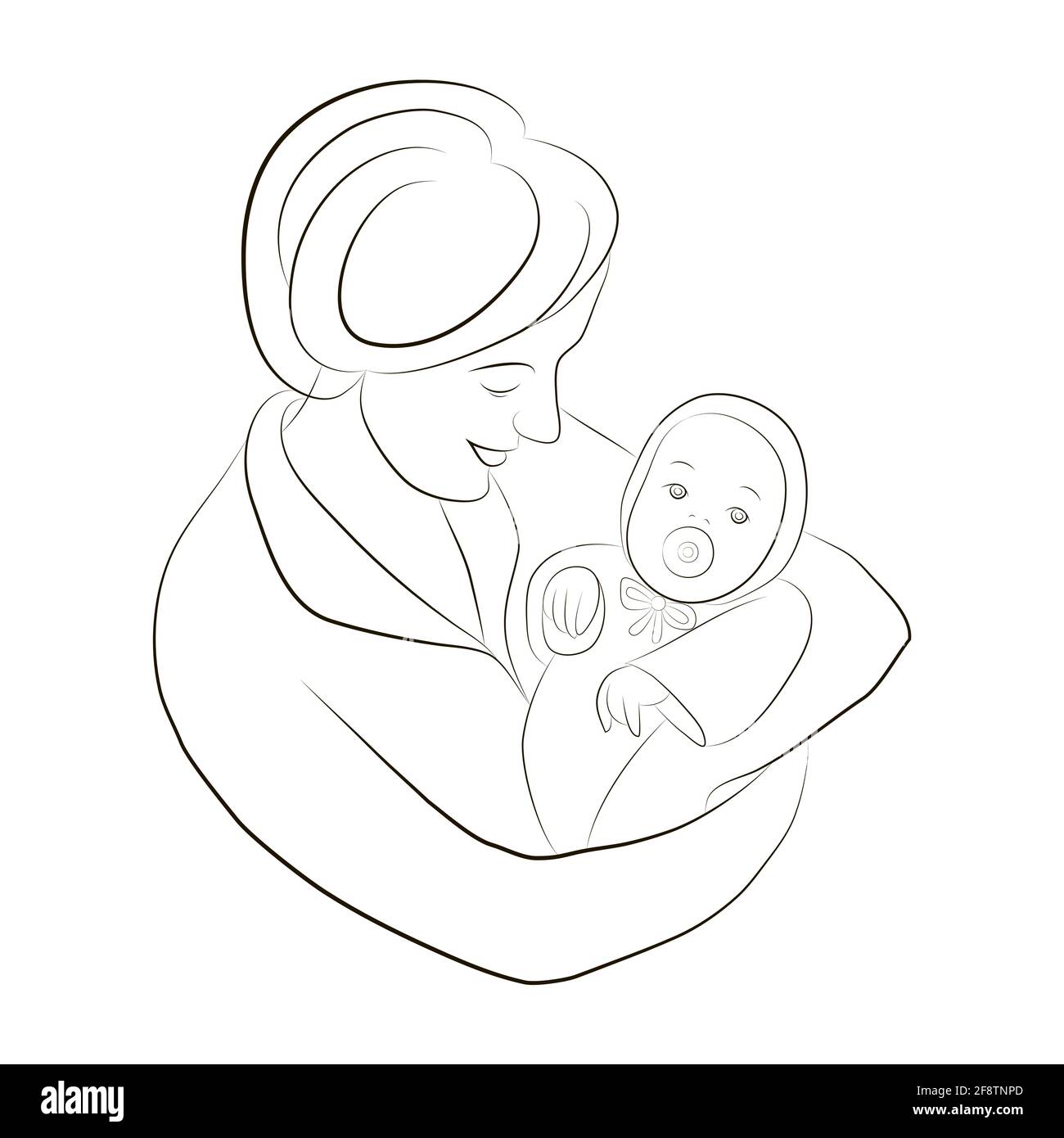 Silhouette De Mere Et De Bebe Bonne Maman Tient Son Bebe Dans Ses Bras La Femme S Est Penchee La Tete Sur L Enfant Et La Regarde Circulaire De La Fete Des Meres Heureux