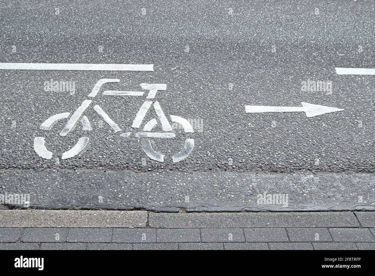 Schleswig, Allemagne. 10 avril 2021. Schleswig, le pictogramme d'un vélo et une flèche dans la direction du voyage sur une piste cyclable dans la Schleswiger Konigstrasse. | utilisation dans le monde crédit: dpa/Alay Live News Banque D'Images