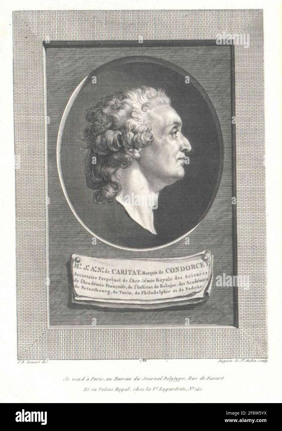 Condorcet, Antoine Marquis Stecher: Saint-Aubin, Augustin Dezeichner: Lemort, Jean-Baptisteverleger: Delagardette, Claude-Mathieuverlag: Polytype Printing Verlagsort: Paris Banque D'Images