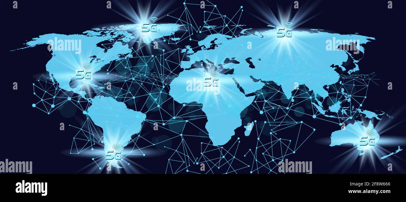 5G concept de technologie.fond numérique de carte du monde. Illustration 3D Banque D'Images