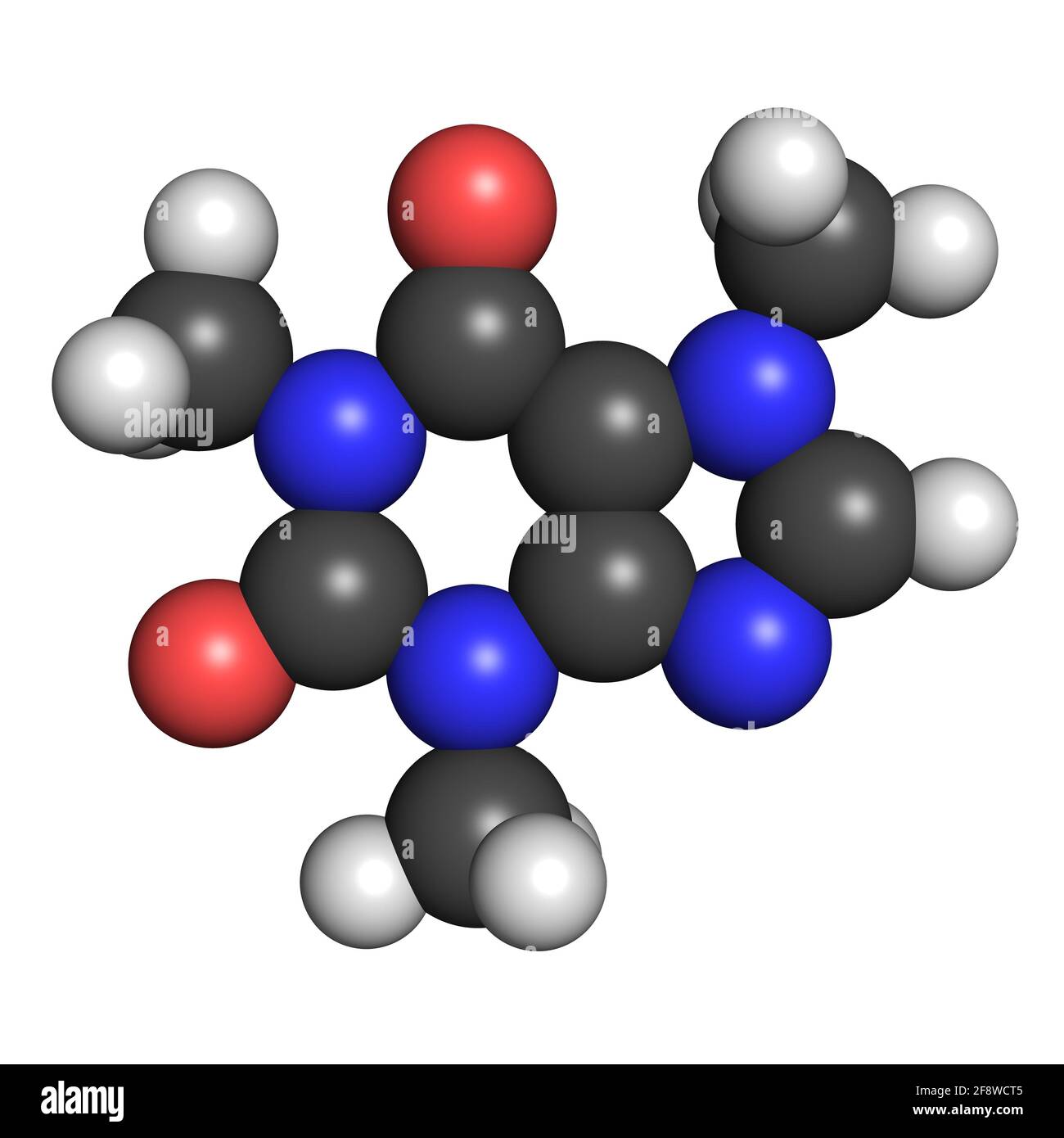 La molécule de caféine stimulant du système nerveux central 3D rend la structure chimique Banque D'Images