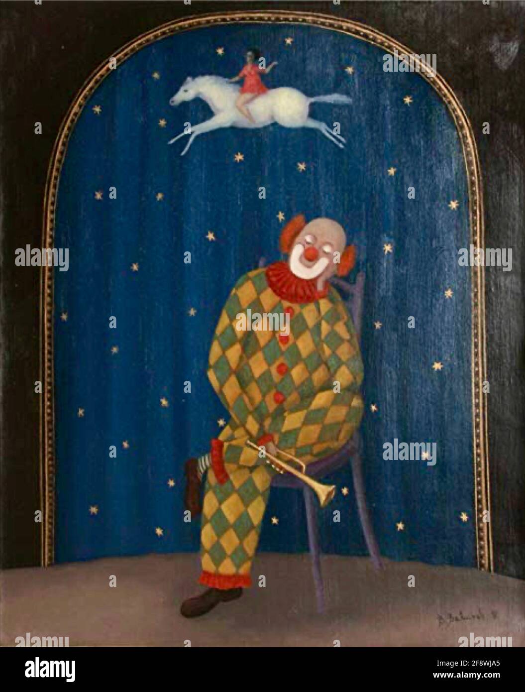 Oeuvre Branko Bahunek intitulée clown rêvant - 1992 Banque D'Images