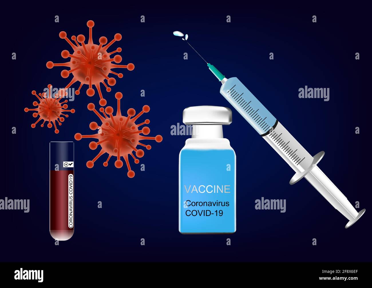 Seringue et vaccination covid-19 du coronavirus avec test sanguin positif Illustration de Vecteur
