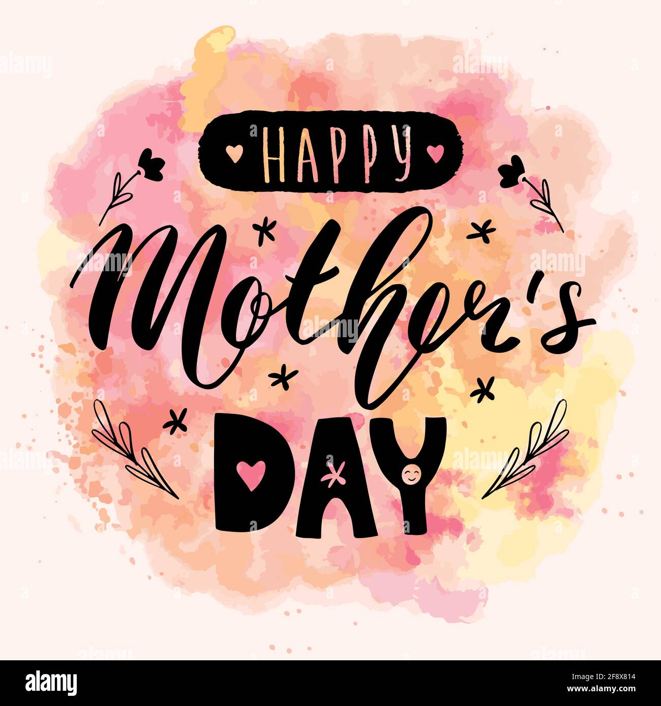 Carte de calligraphie de fête des mères heureuse. Illustration du message d'accueil vectoriel. Texte noir sur fond aquarelle. SPE 10 Illustration de Vecteur