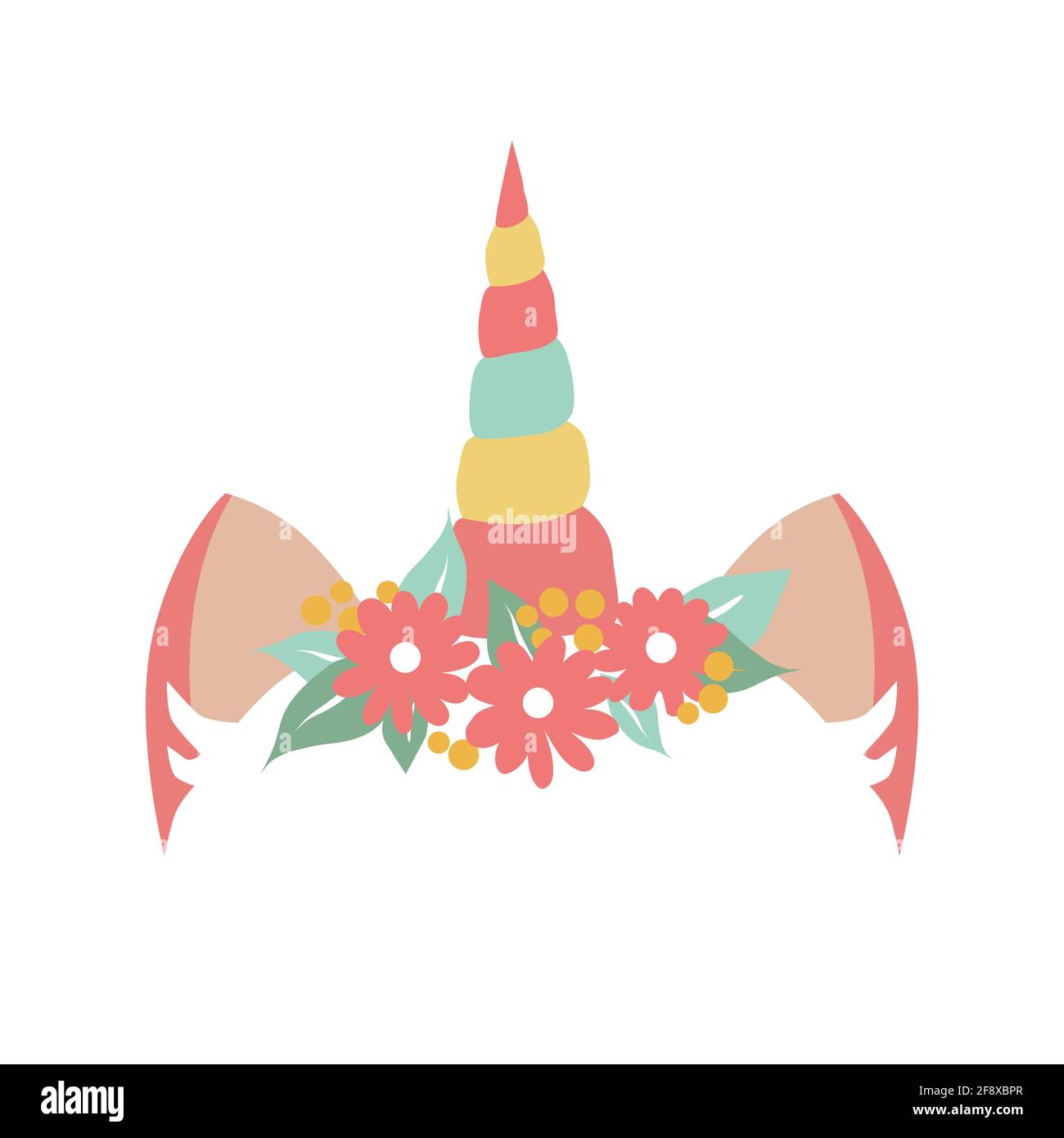 Adorable corne de licorne avec oreilles roses et couronne à fleurs. Illustration vectorielle sur fond blanc Illustration de Vecteur
