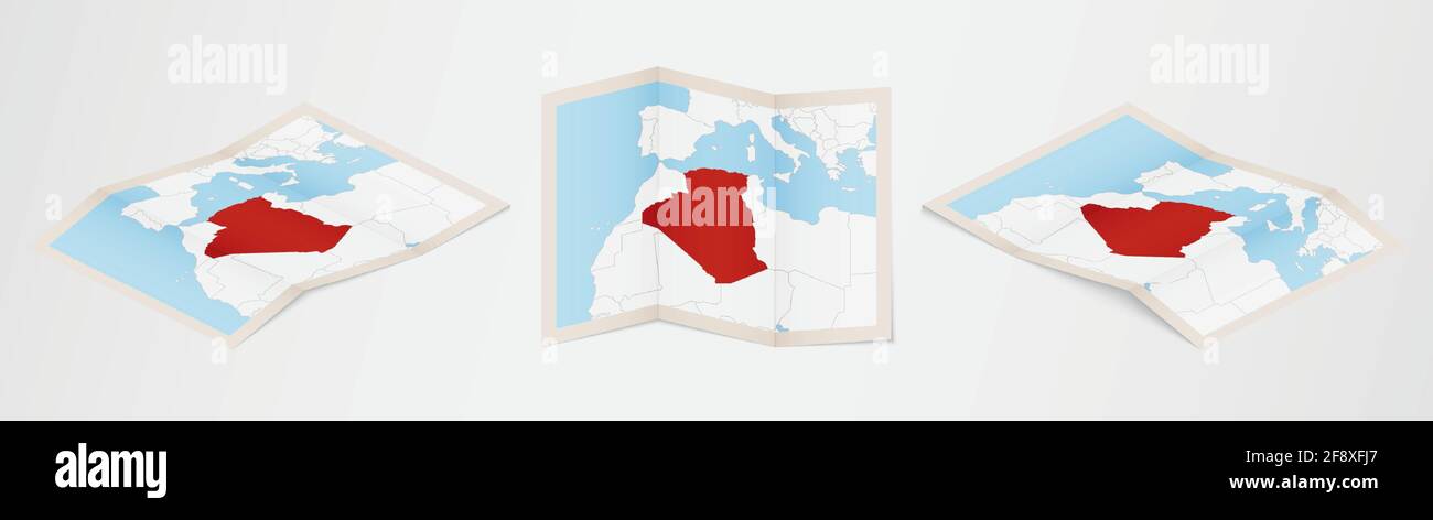 Carte pliée de l'Algérie en trois versions différentes. Carte vectorielle de l'Algérie. Illustration de Vecteur