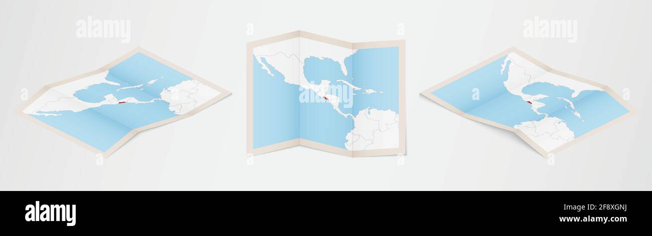 Carte d'El Salvador pliée en trois versions différentes. Carte vectorielle d'El Salvador. Illustration de Vecteur