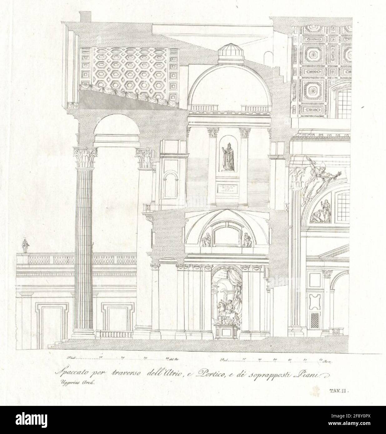 Diviser pour traverser l'atrium, et le porche, et les dieux au-dessus des plans. Banque D'Images