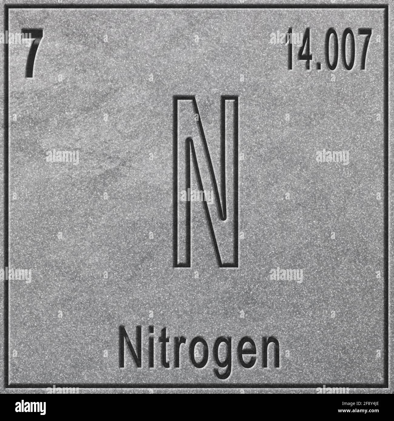 Elément chimique de l'azote, signe avec numéro atomique et poids ...