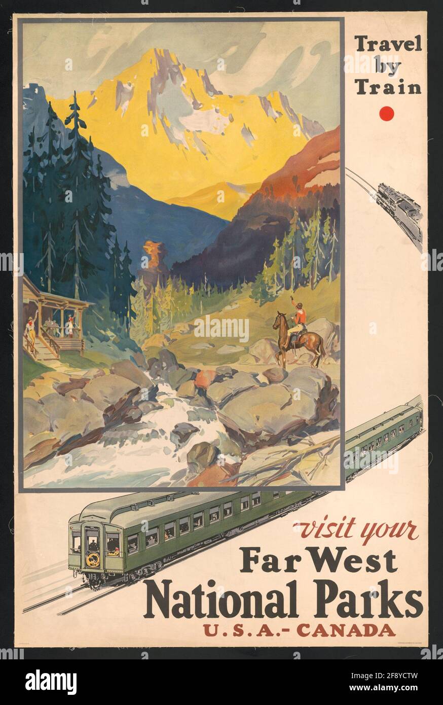 Une affiche de voyage vintage pour les parcs nationaux de l'extrême-Ouest Aux États-Unis Banque D'Images