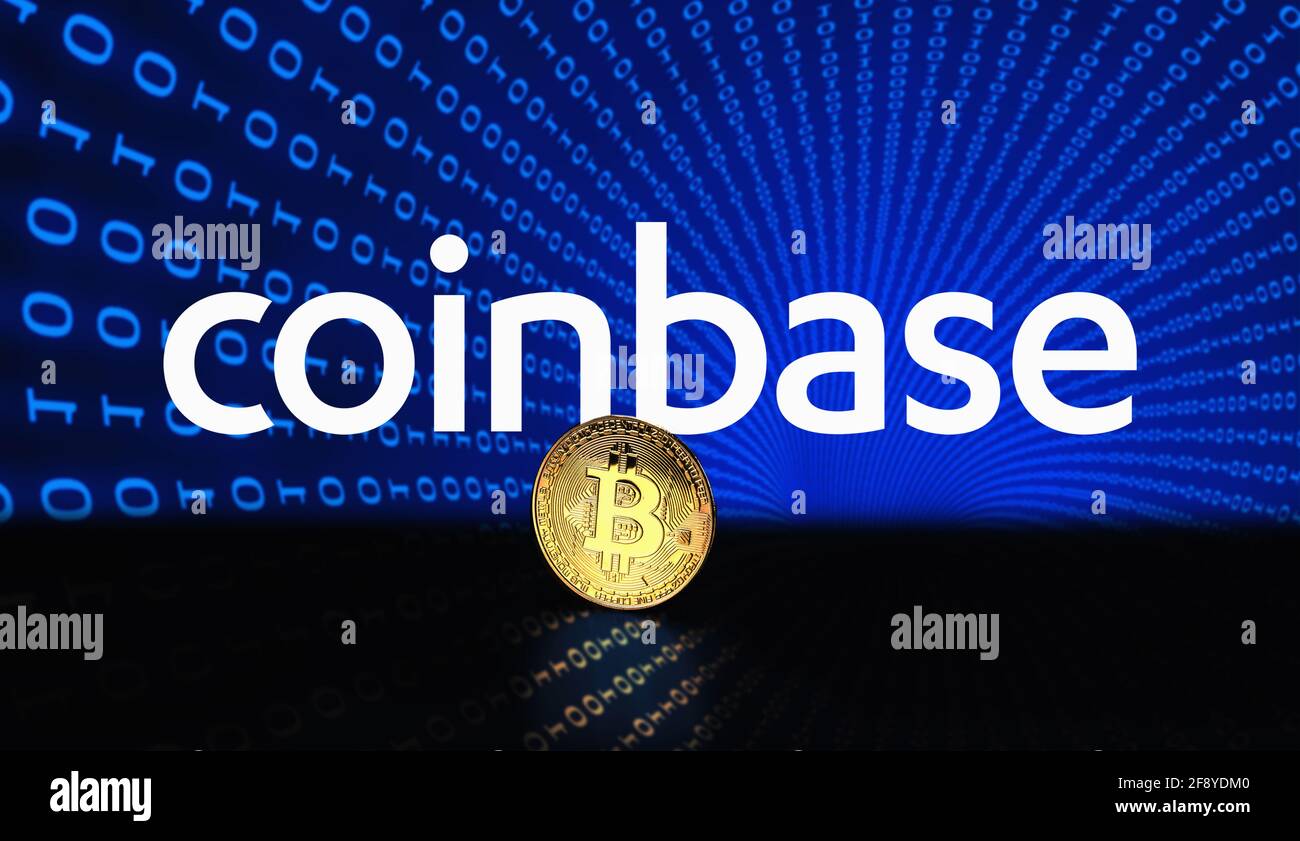 Coinbase crypto-monnaie nom du marché boursier sur fond numérique abstrait.  Logo Coinbase avec la crypto-monnaie Bitcoin aux États-Unis. Cainbase Cry  Photo Stock - Alamy