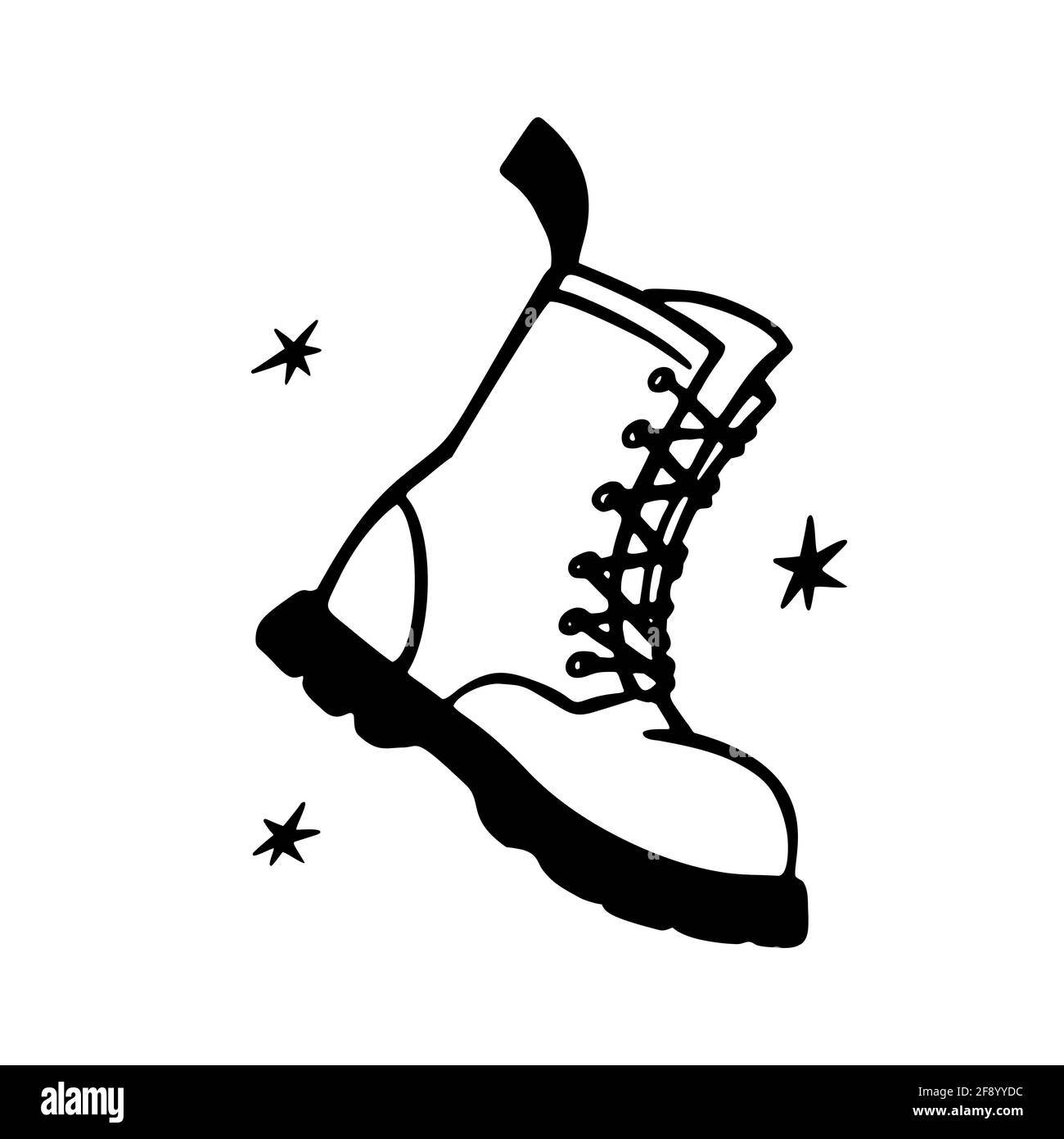 Collection Punk Rock. Chaussure militaire icône monochrome, chaussure militaire de style grunge. Illustration vectorielle sur fond blanc Illustration de Vecteur