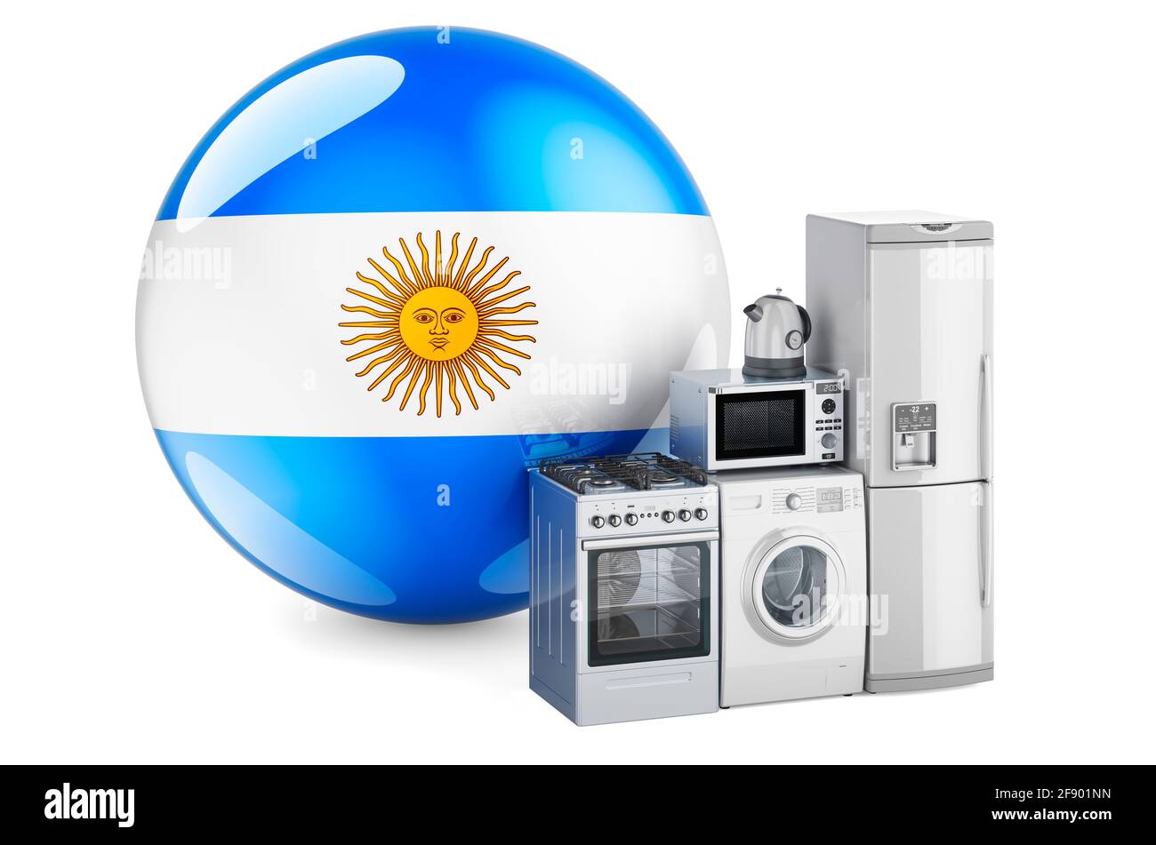 Cuisine et appareils électroménagers avec drapeau argentin. Production, achat et livraison d'appareils électroménagers en Argentine concept. Isolat de rendu 3D Banque D'Images