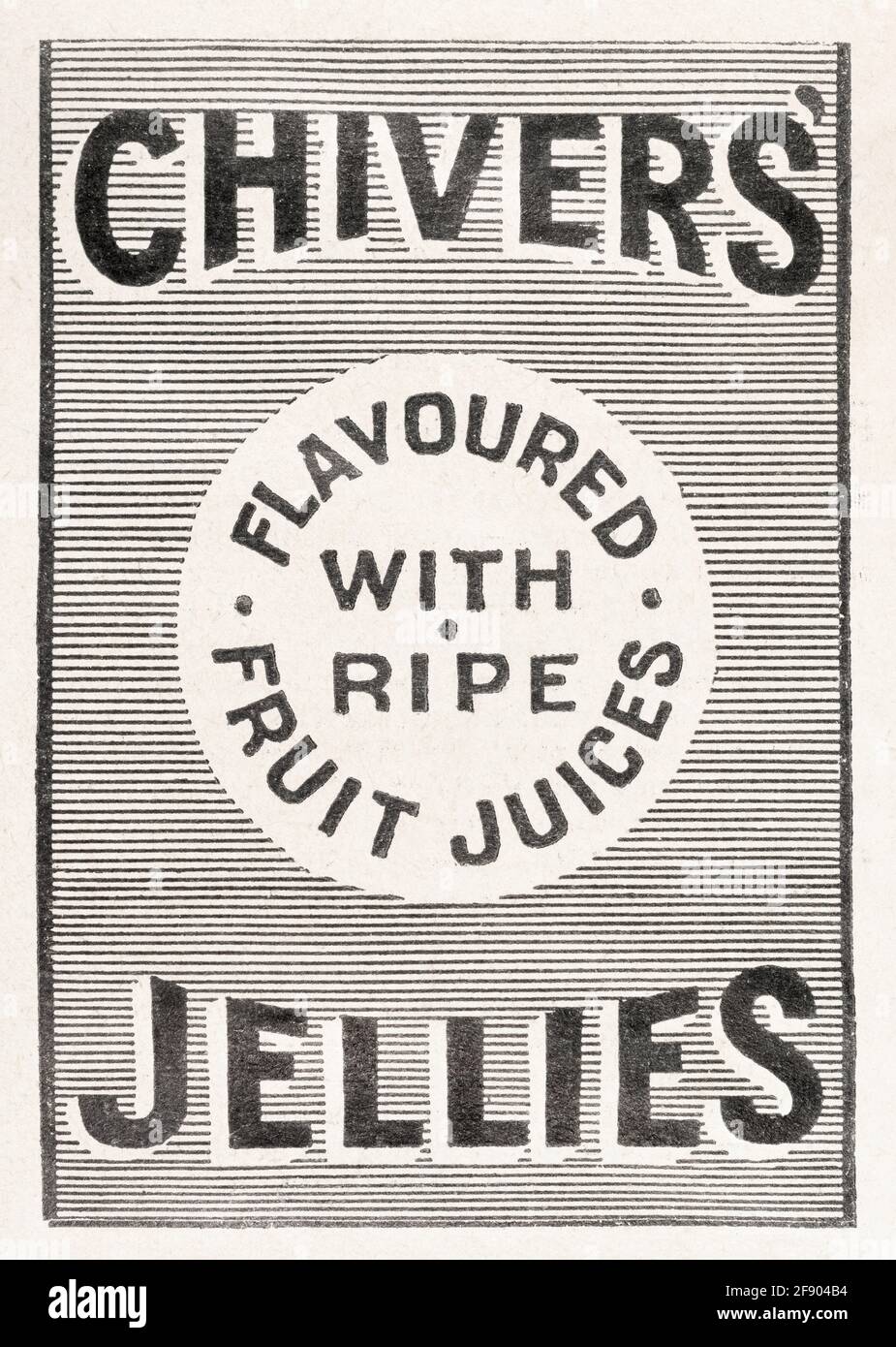 Ancienne publicité victorienne Chiver's Jelly magazine de 1907 - normes pré-publicitaires. Publicité sur les aliments anciens, publicités sur les produits alimentaires anciens. Banque D'Images