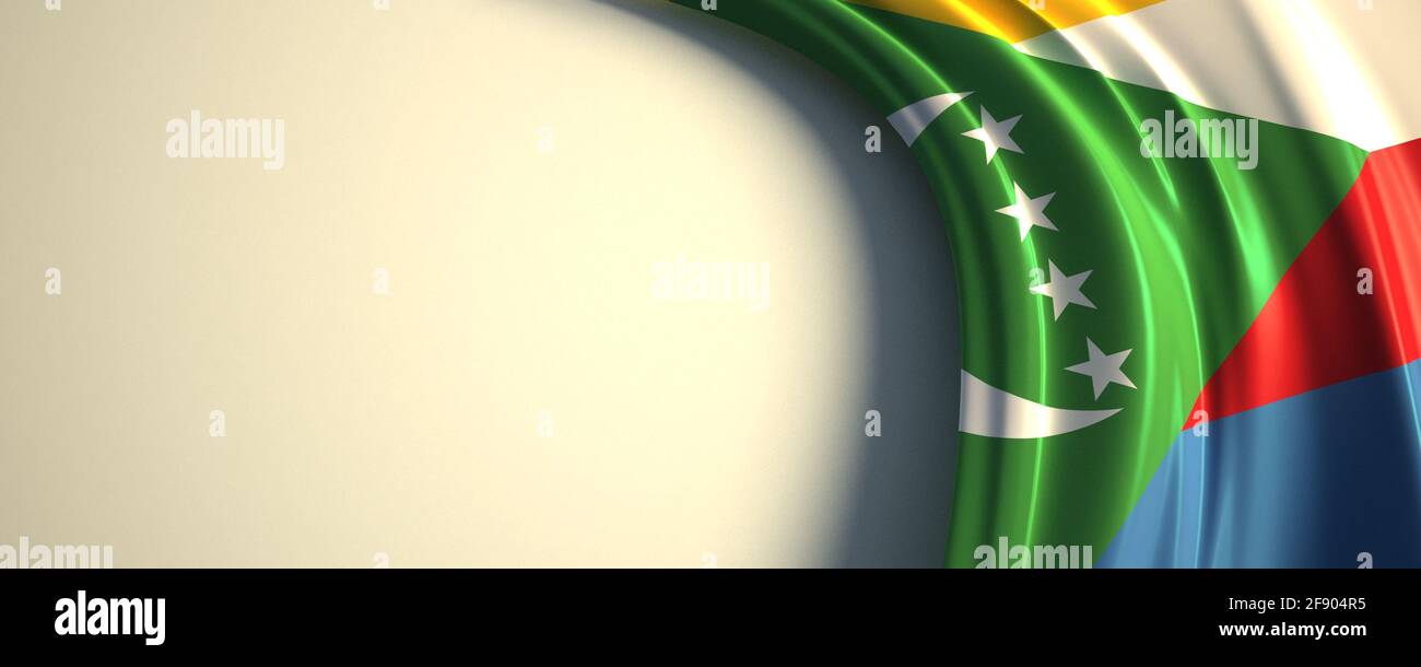 Drapeau des Comores. illustration 3d du drapeau national agité avec un espace de copie. Drapeau des pays d'Afrique. Banque D'Images