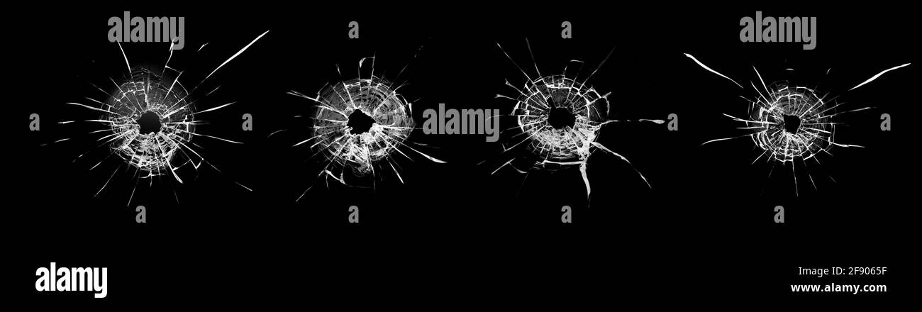 Trous de balle dans la vitre, le collage ou le jeu. Banque D'Images