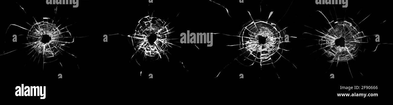 Trous de balle dans la vitre, le collage ou le jeu. Banque D'Images