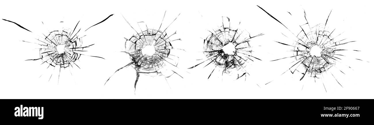 Trous de balle dans la vitre, le collage ou le jeu. Banque D'Images