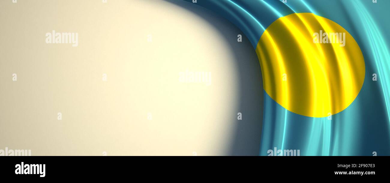 Drapeau des Palaos. illustration 3d du drapeau national agité avec un espace de copie. Drapeau des pays du Pacifique Sud. Banque D'Images