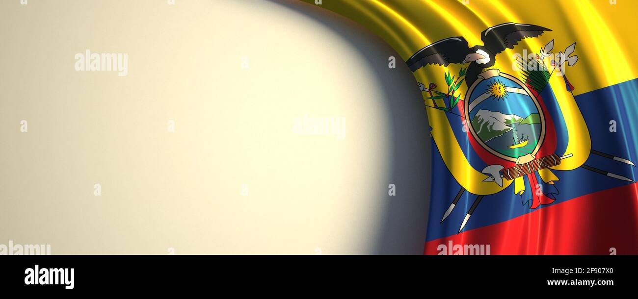 Drapeau de l'Équateur. illustration 3d du drapeau national agité avec un espace de copie. Drapeau des pays d'Amérique latine. Banque D'Images