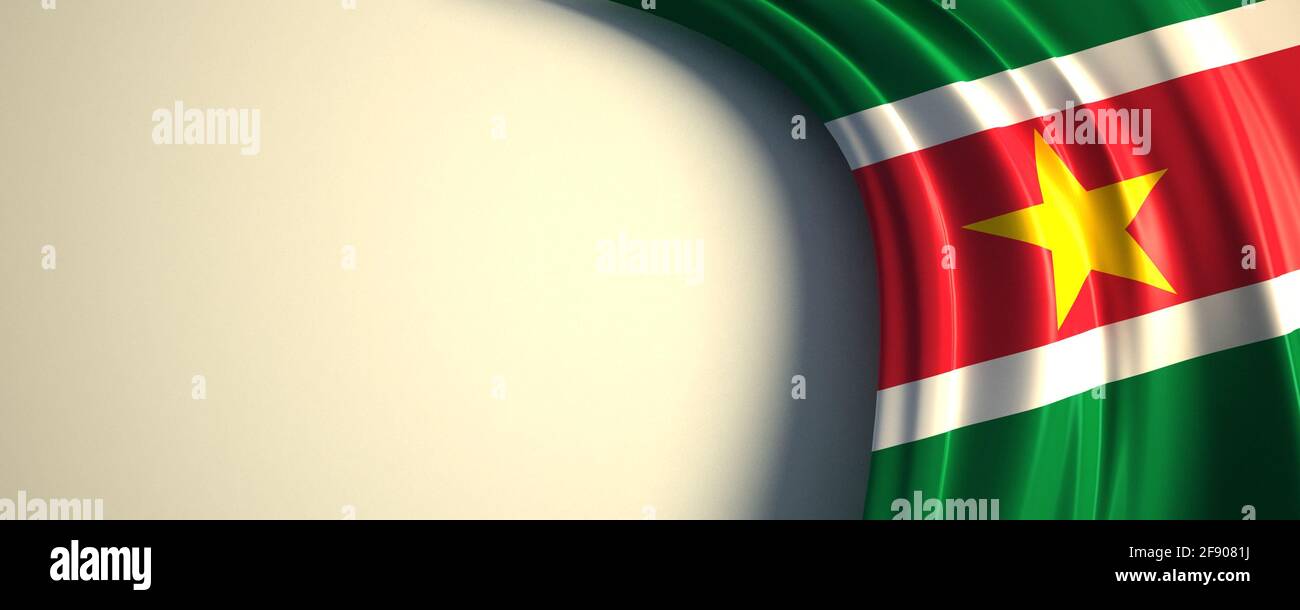 Drapeau du Suriname. illustration 3d du drapeau national agité avec un espace de copie. Drapeau des pays d'Amérique latine. Banque D'Images