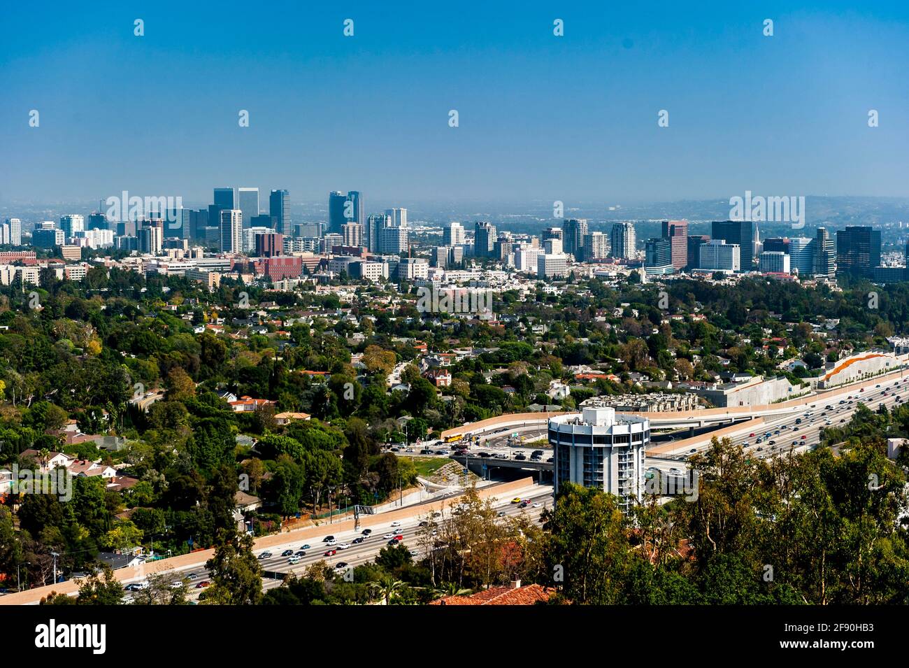 Vue sur la ligne d'horizon de Los Ageles depuis le Getty Center. Banque D'Images