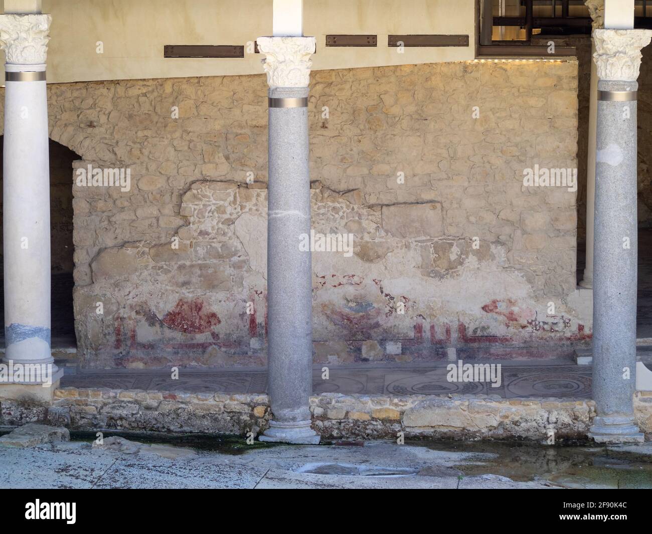 Vue sur la cour centrale de la Villa Romana del Casale Banque D'Images