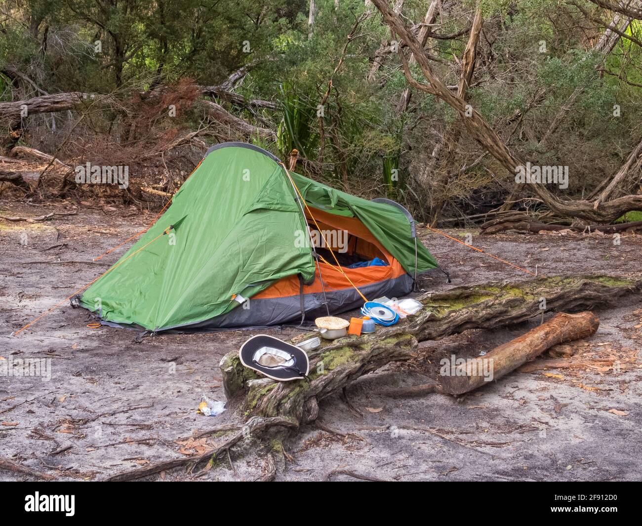 Camping sur le terrain de camping du refuge Cove - Wilsons Promontory, Victoria, Australie Banque D'Images