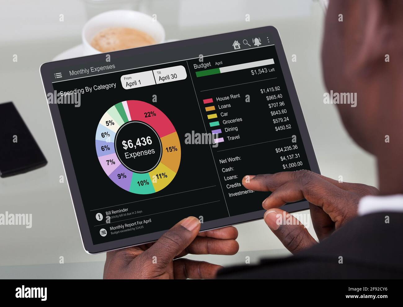 Application Money Planning Budget Tracker sur tablette Banque D'Images