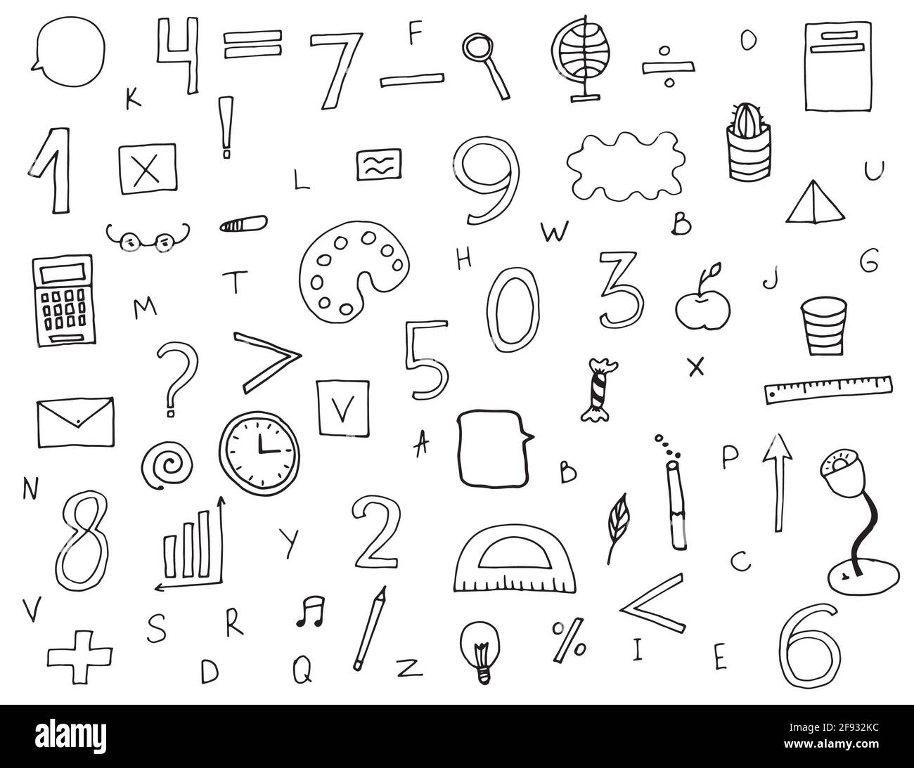 Ensemble d'outils scolaires pour les sciences physiques dans un style de dessin en forme de doodle Banque D'Images