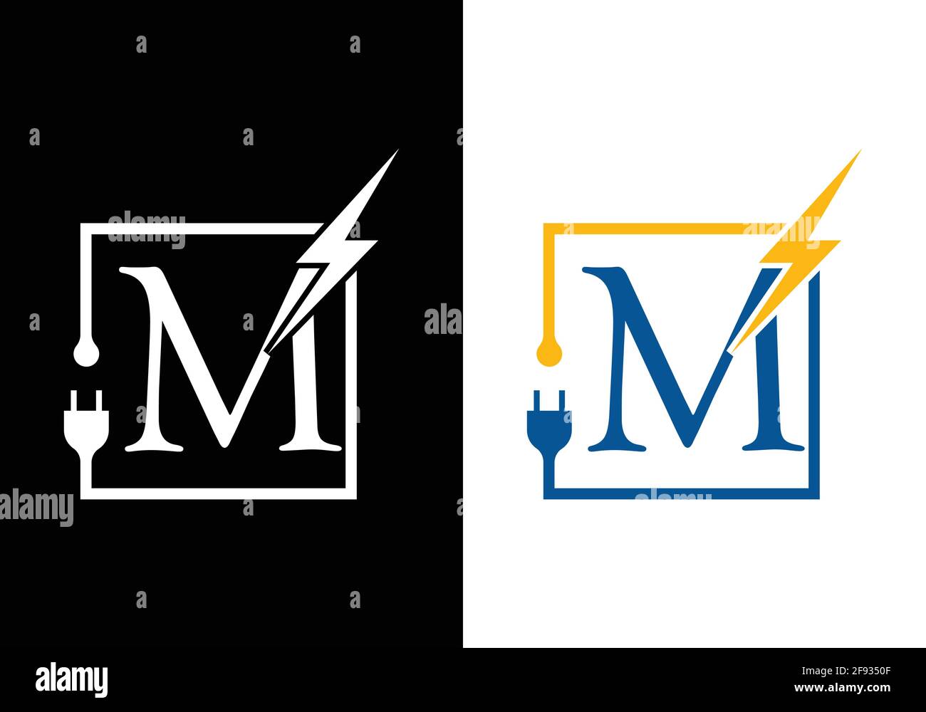 M modèle de logo électrique symbole de symbole de symbole de boulon d'éclairage Illustration de Vecteur
