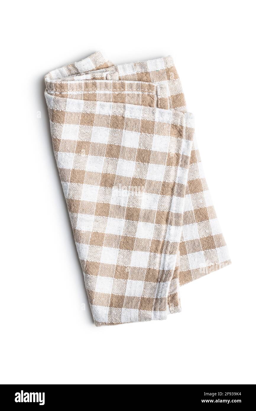 Serviette à carreaux isolée sur fond blanc. Banque D'Images