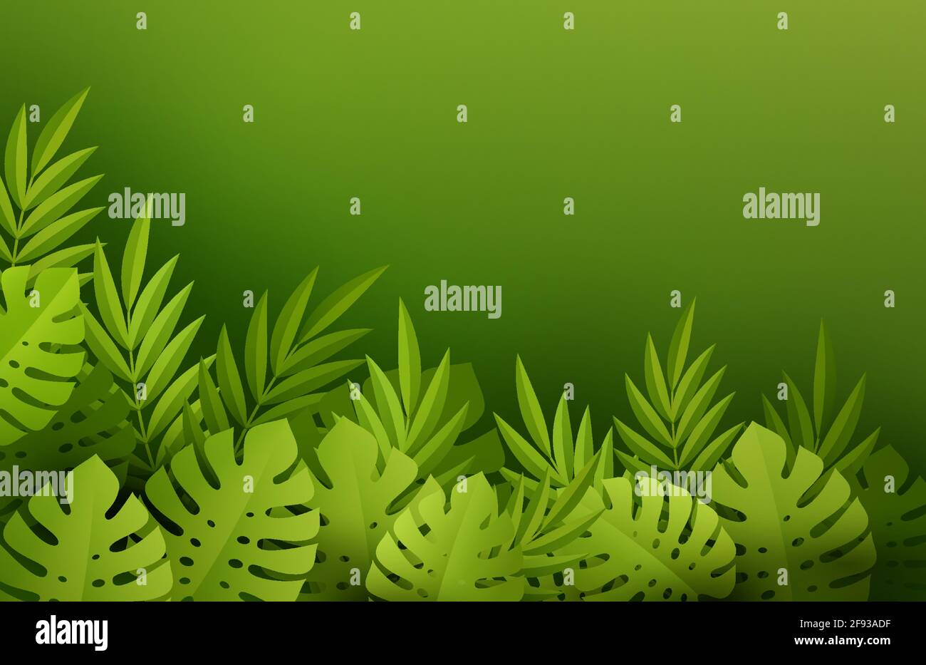 Feuilles tropicales vertes d'été. Style de coupe de papier. Monstera et feuille de palmier. Frontière tropique. Illustration vectorielle Illustration de Vecteur
