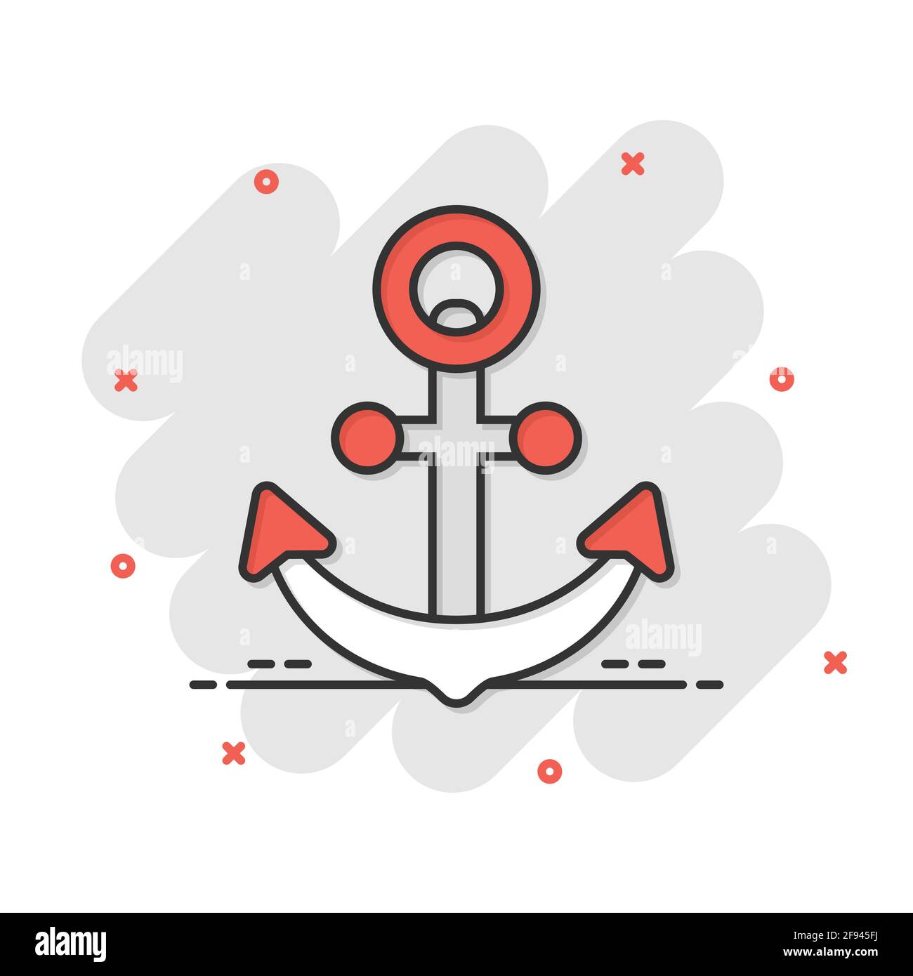 Icône de signe d'ancrage du bateau dans le style comique. L'équipement maritime vector cartoon illustration sur fond blanc isolé. Concept d'entreprise de sécurité mer splas Illustration de Vecteur