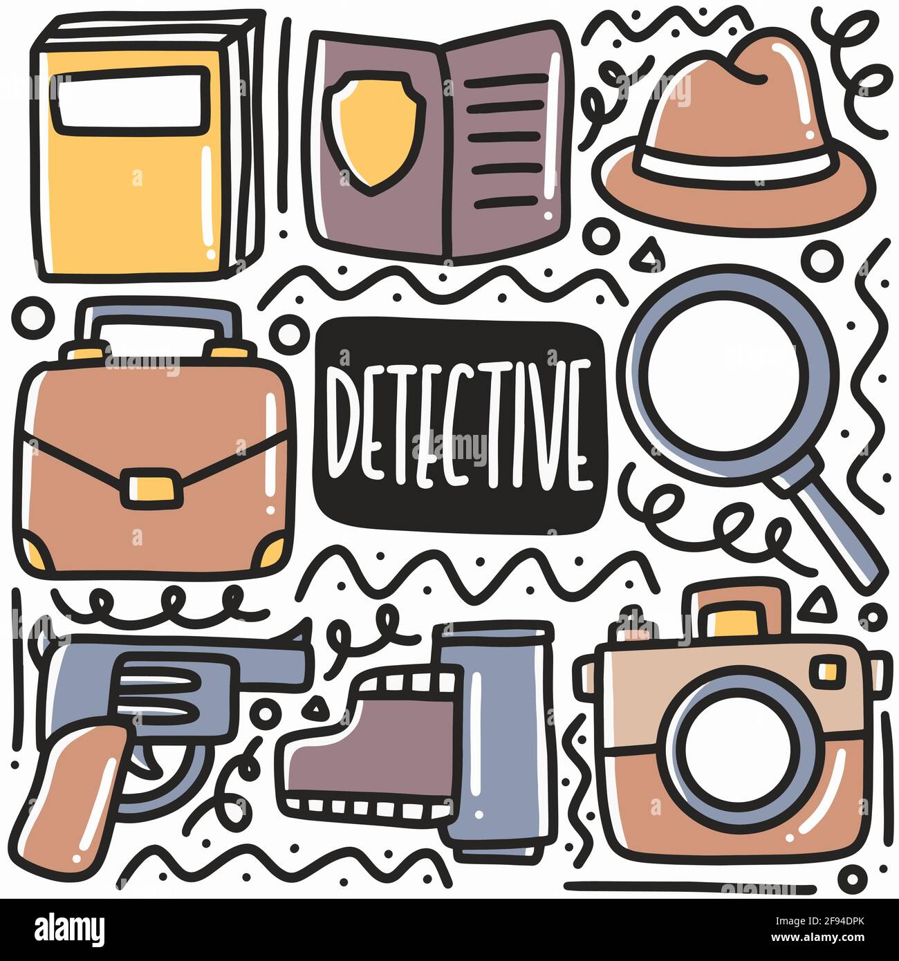 jeu de doodle pour équipement de détection dessiné à la main Illustration de Vecteur