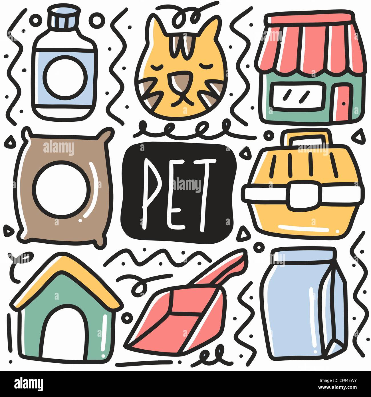 ensemble de doodle d'équipement pour animaux de compagnie dessinés à la main Illustration de Vecteur