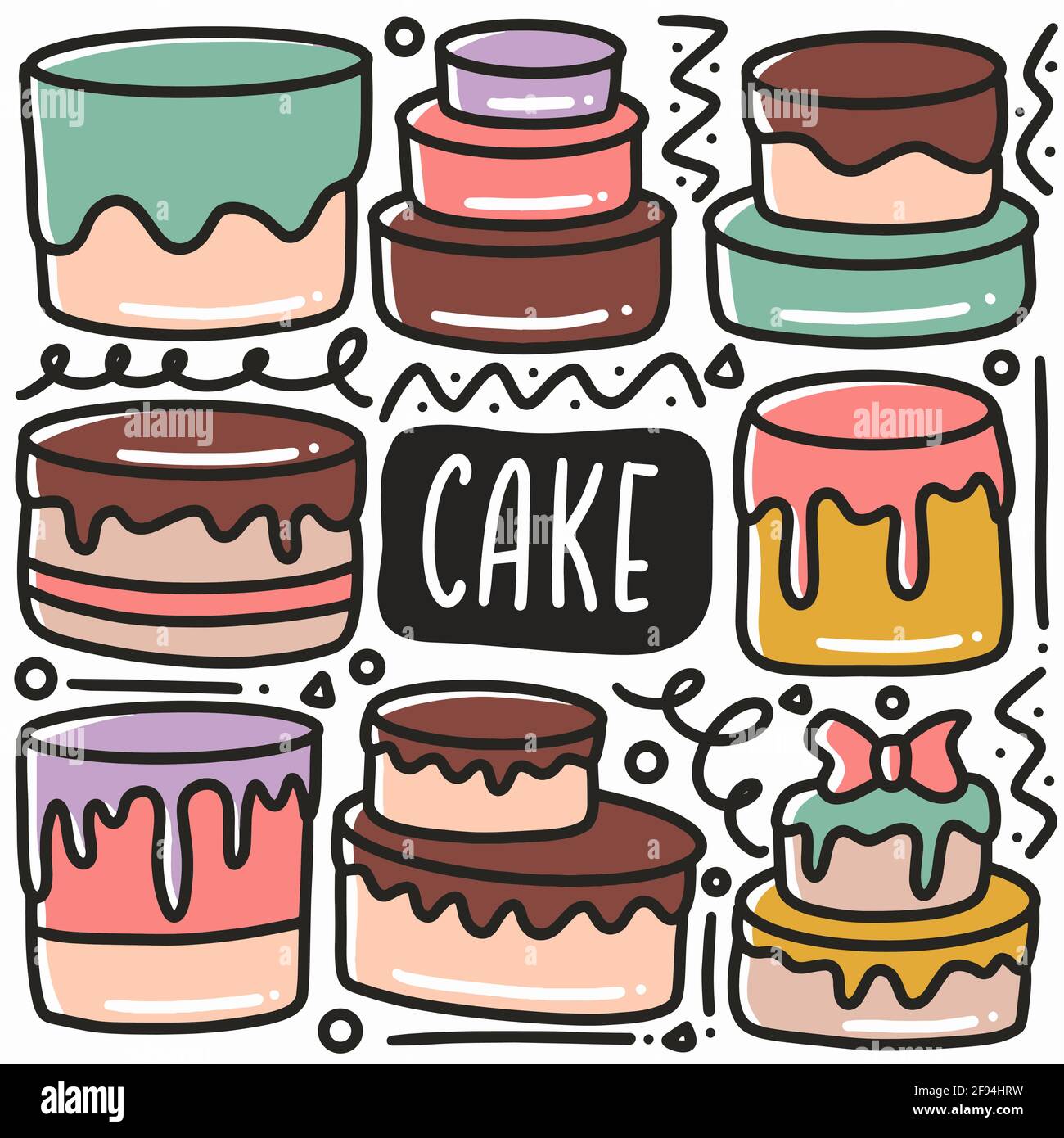 Ensemble De Nouilles A Gateau Dessinees A La Main Image Vectorielle Stock Alamy