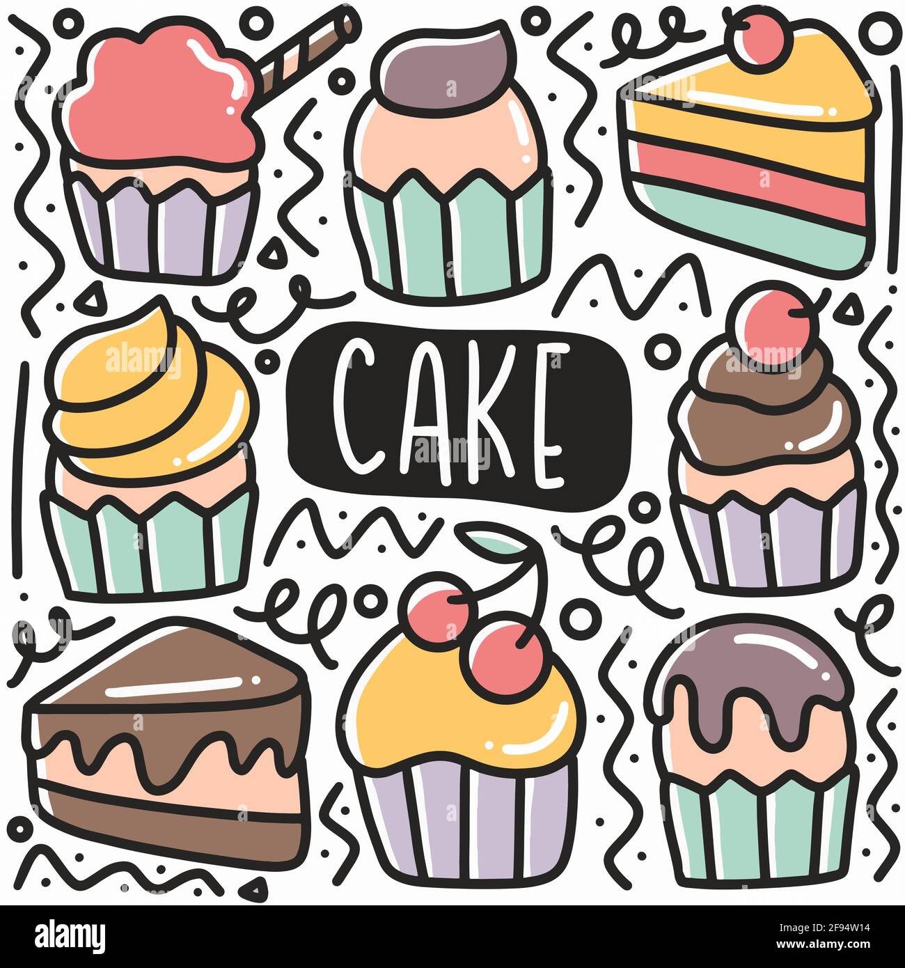Ensemble De Nouilles A Gateau Dessinees A La Main Image Vectorielle Stock Alamy