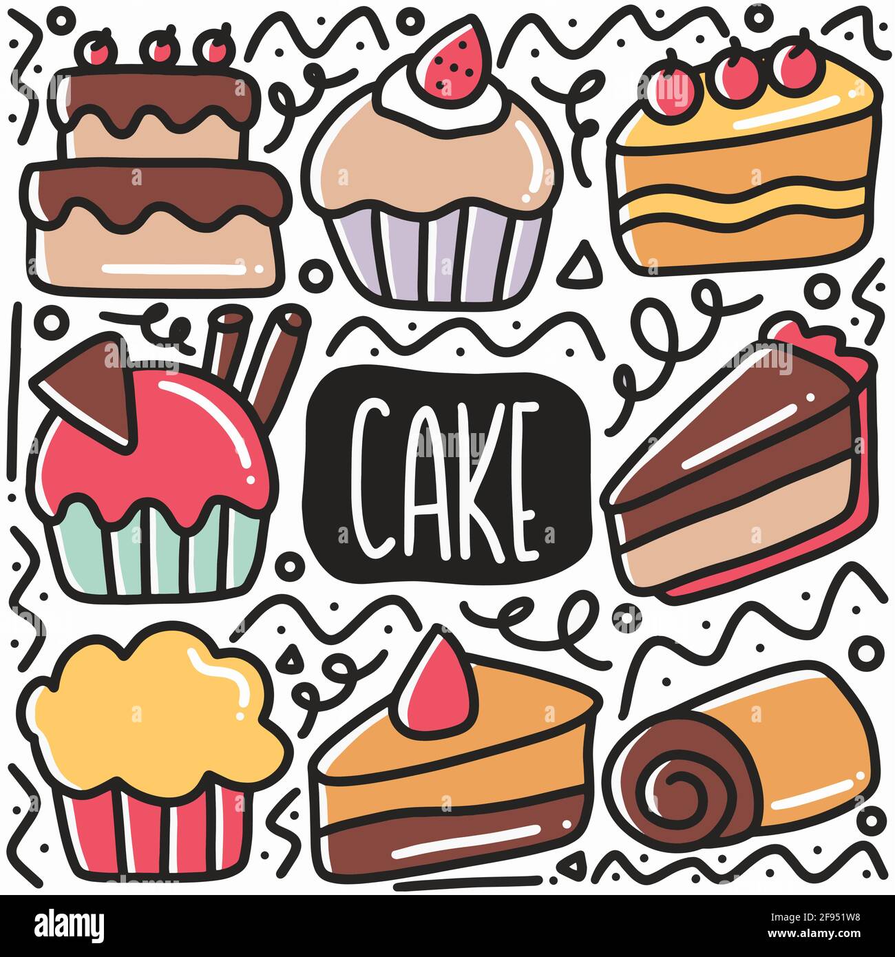 ensemble de nouilles à gâteau dessinées à la main Illustration de Vecteur