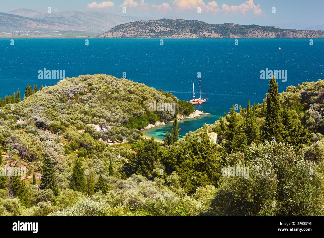 Magnifique paysage marin panoramique d'été. Côte de Corfou. Grèce., magnifique paysage marin panoramique d'été. Côte de Corfou. Grèce. Banque D'Images
