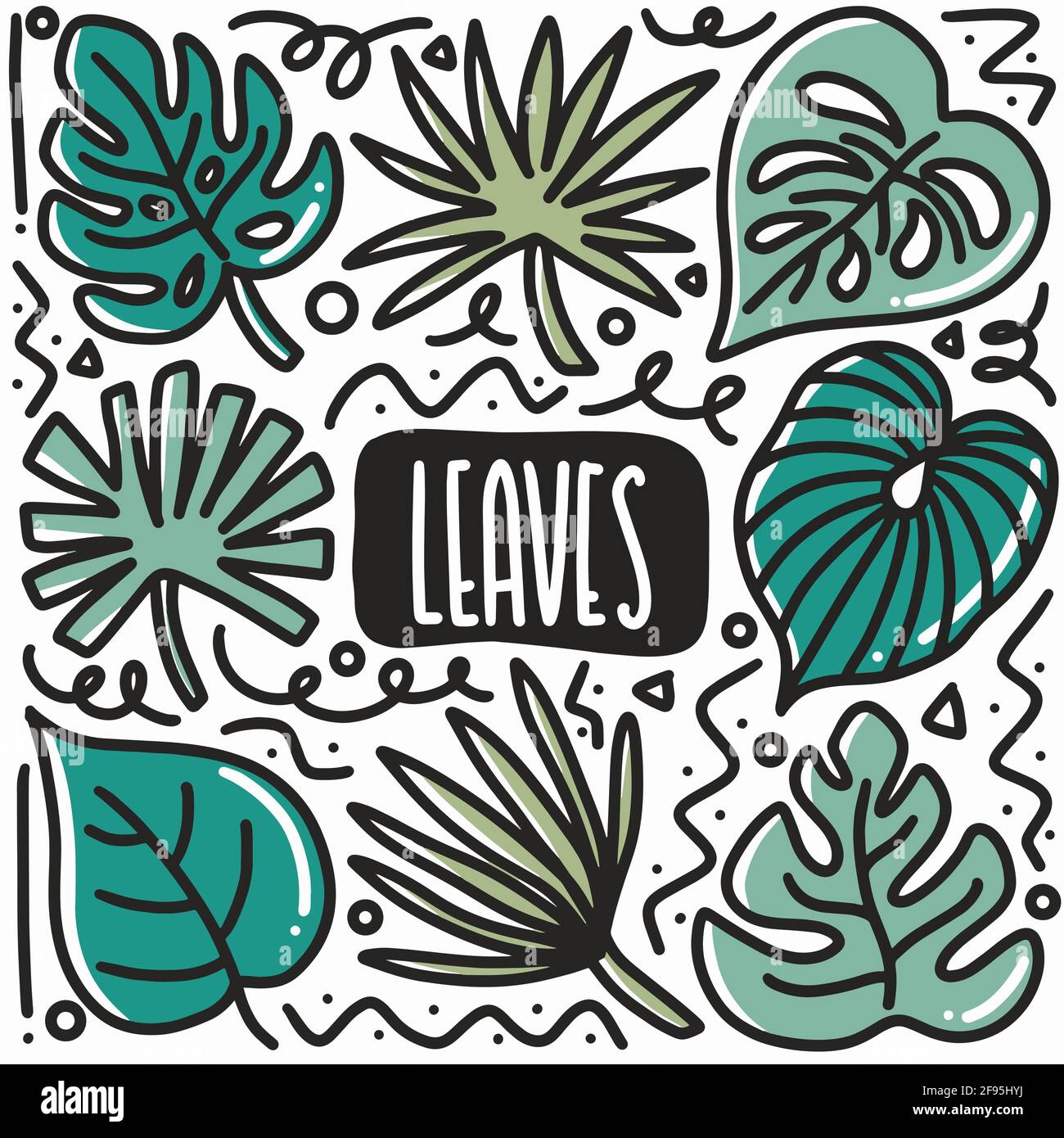 ensemble de caniche à feuilles dessinées à la main Illustration de Vecteur