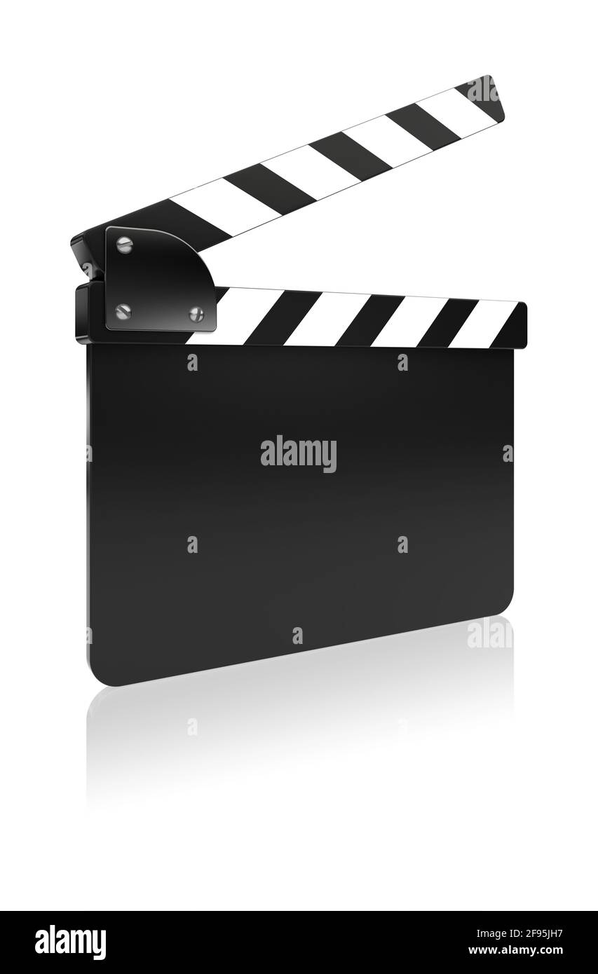 Ardoise de film noir clapper sur fond blanc. image 3d Banque D'Images