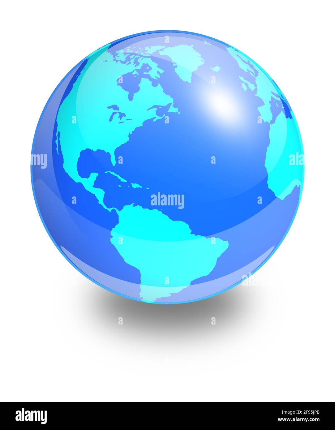 Globe terrestre en verre sur fond blanc. Côté de l'Amérique du Nord et du Sud Banque D'Images