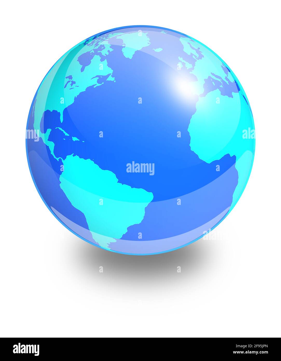 Globe terrestre en verre sur fond blanc. Côté de l'océan Atlantique Banque D'Images